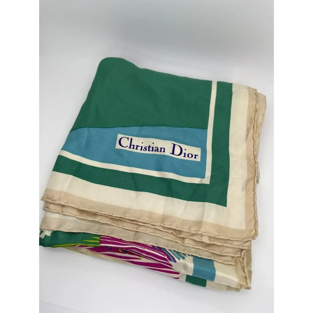 Authentic Vintage Christian Dior 100% Silk Scarf Made in Italy Floral 1980s /100
